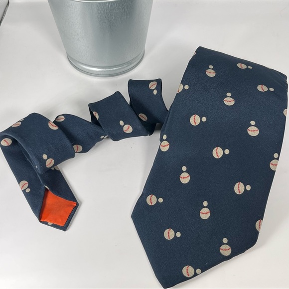 Missoni‎ Vintage Men’s Silk Neck Tie. Navy Blue with White Dots/ Baseballs - Picture 4 of 6